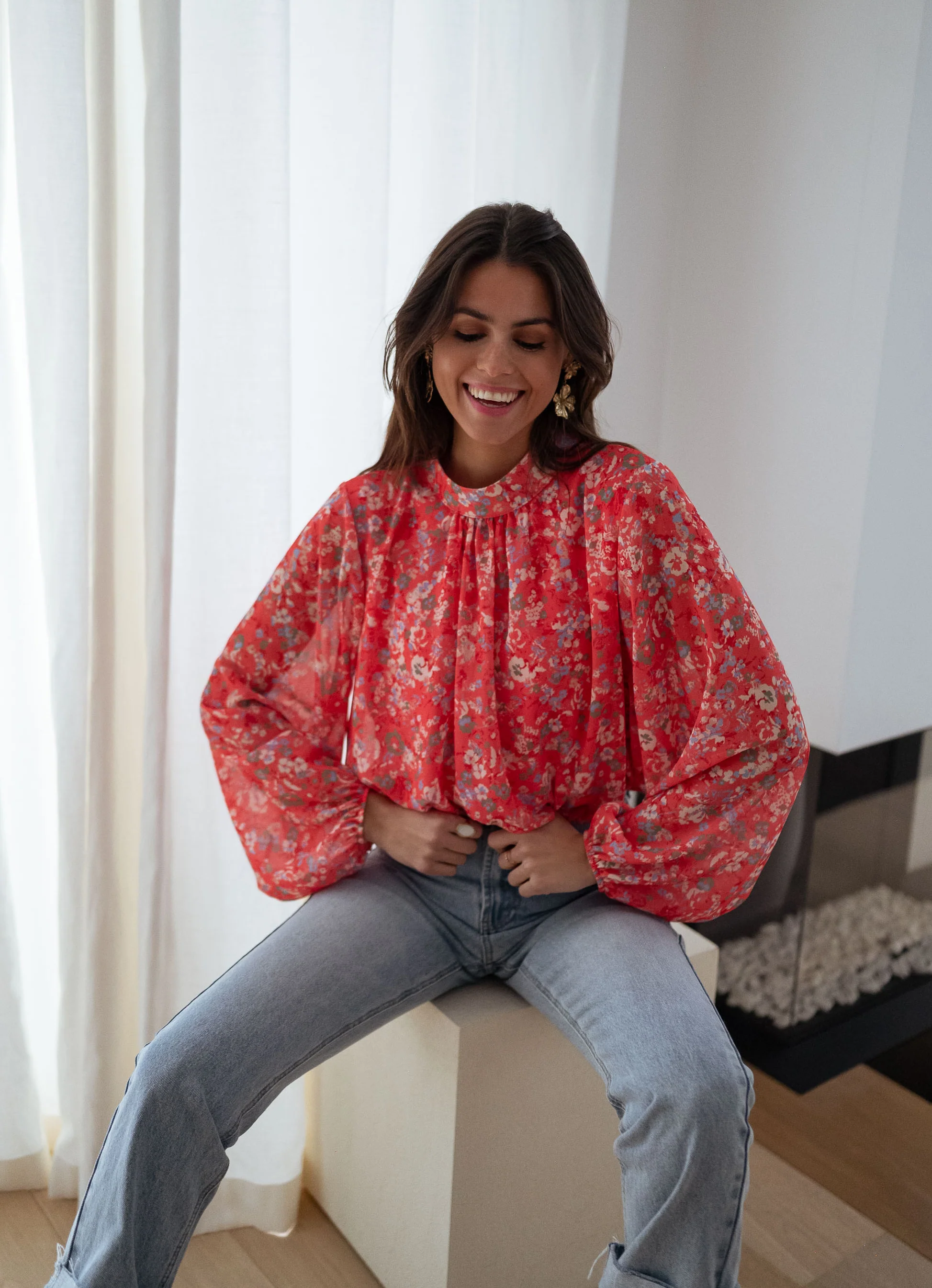 Blouse Doma - corail à fleurs - Image 9