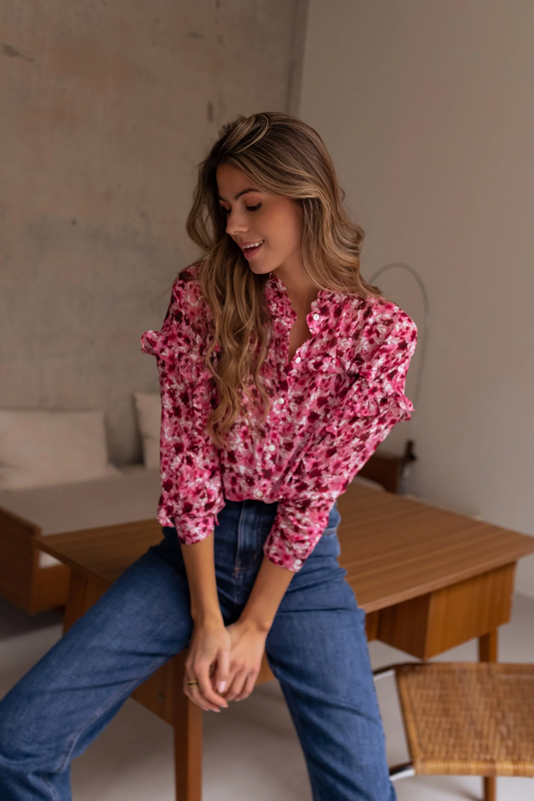 Blouse Ogda - rose à fleurs - Image 4