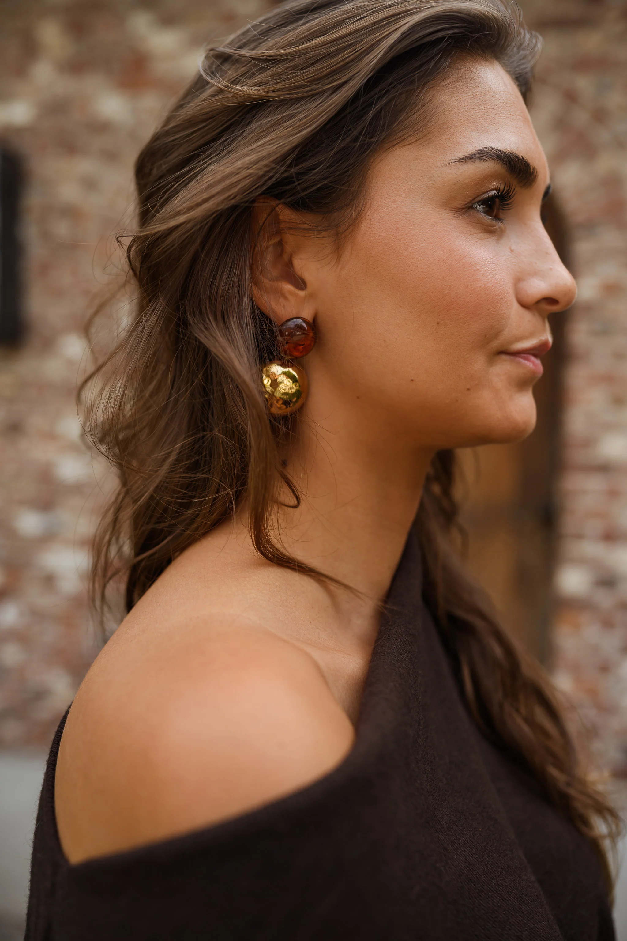 Boucles d’oreilles Joal - dorées et brunes - Image 3