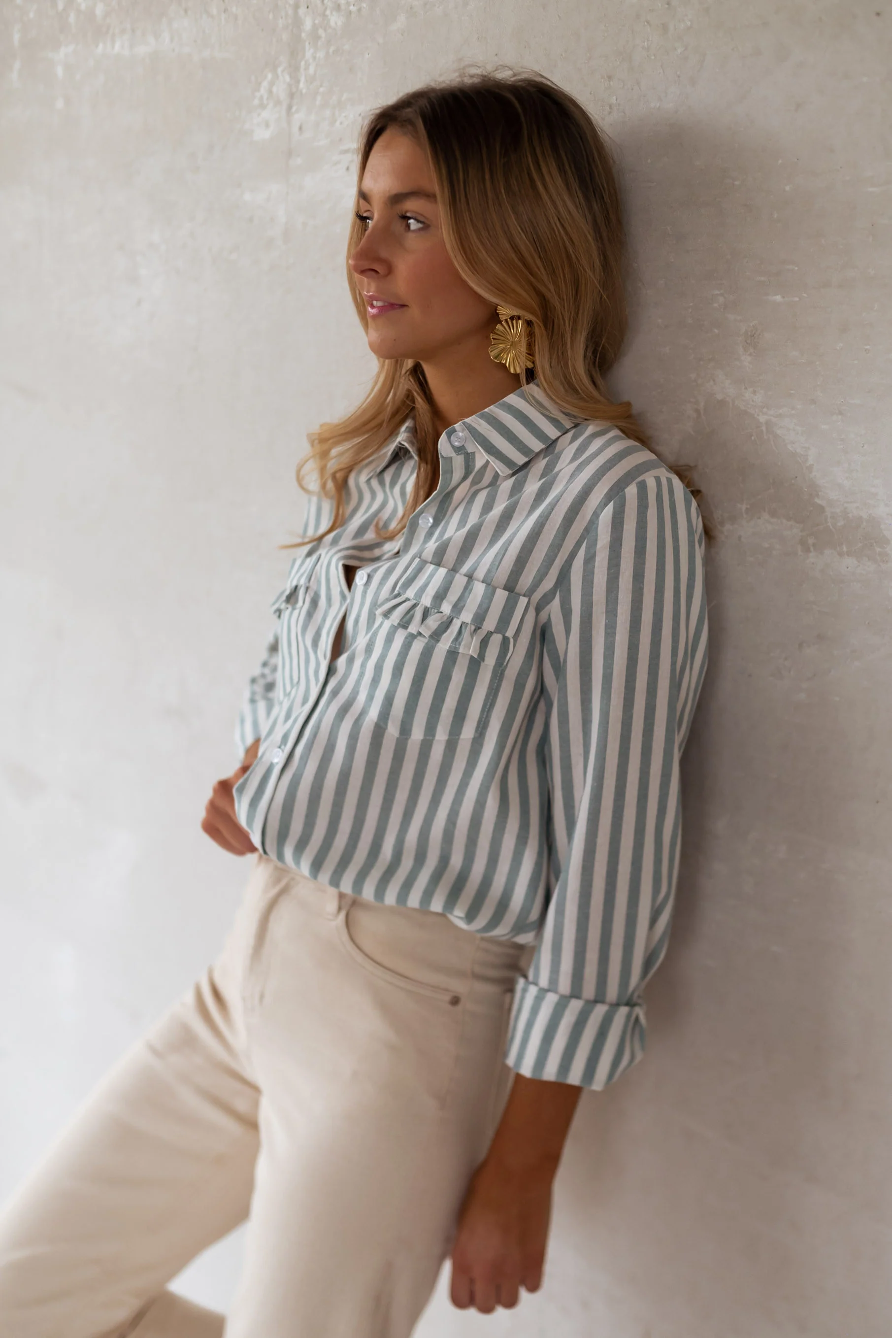 Chemise Praia - écrue à lignes vertes - Image 8