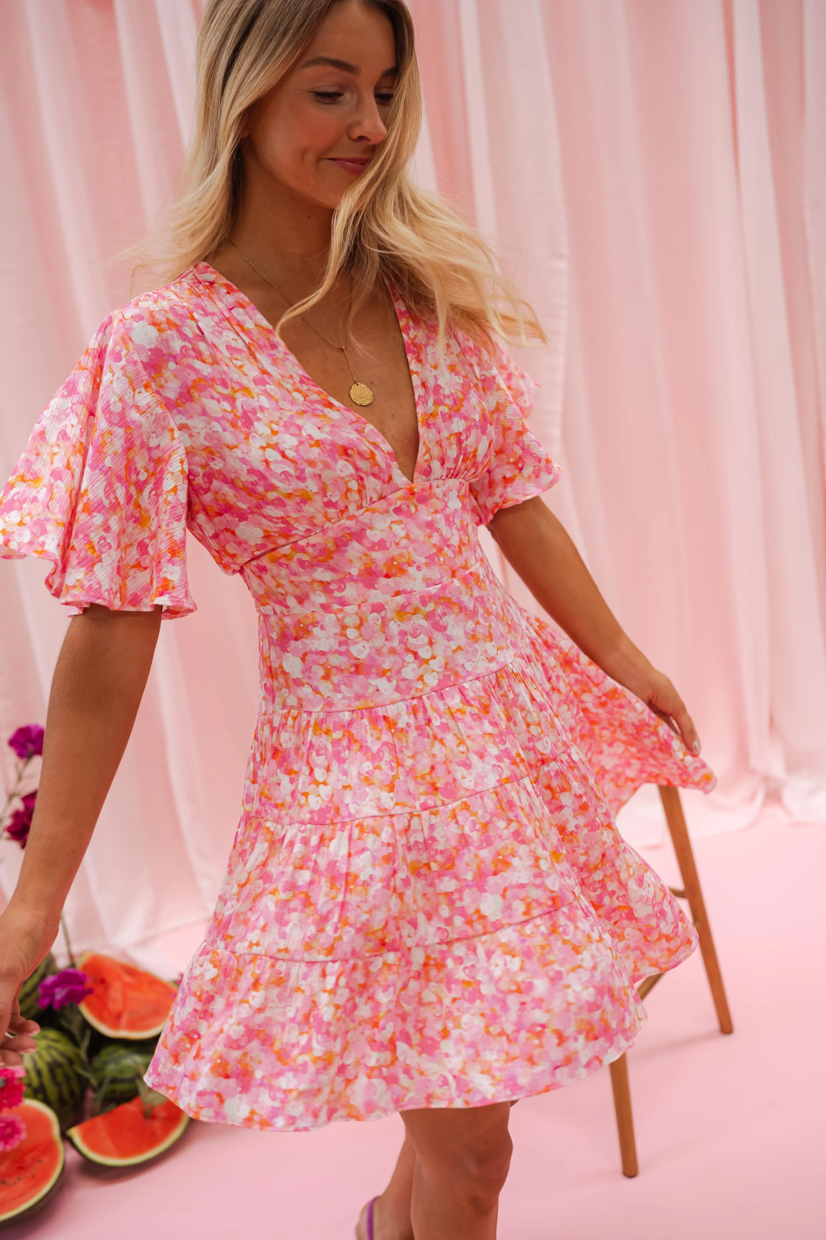 Robe Doly - rose à fleurs - Image 16