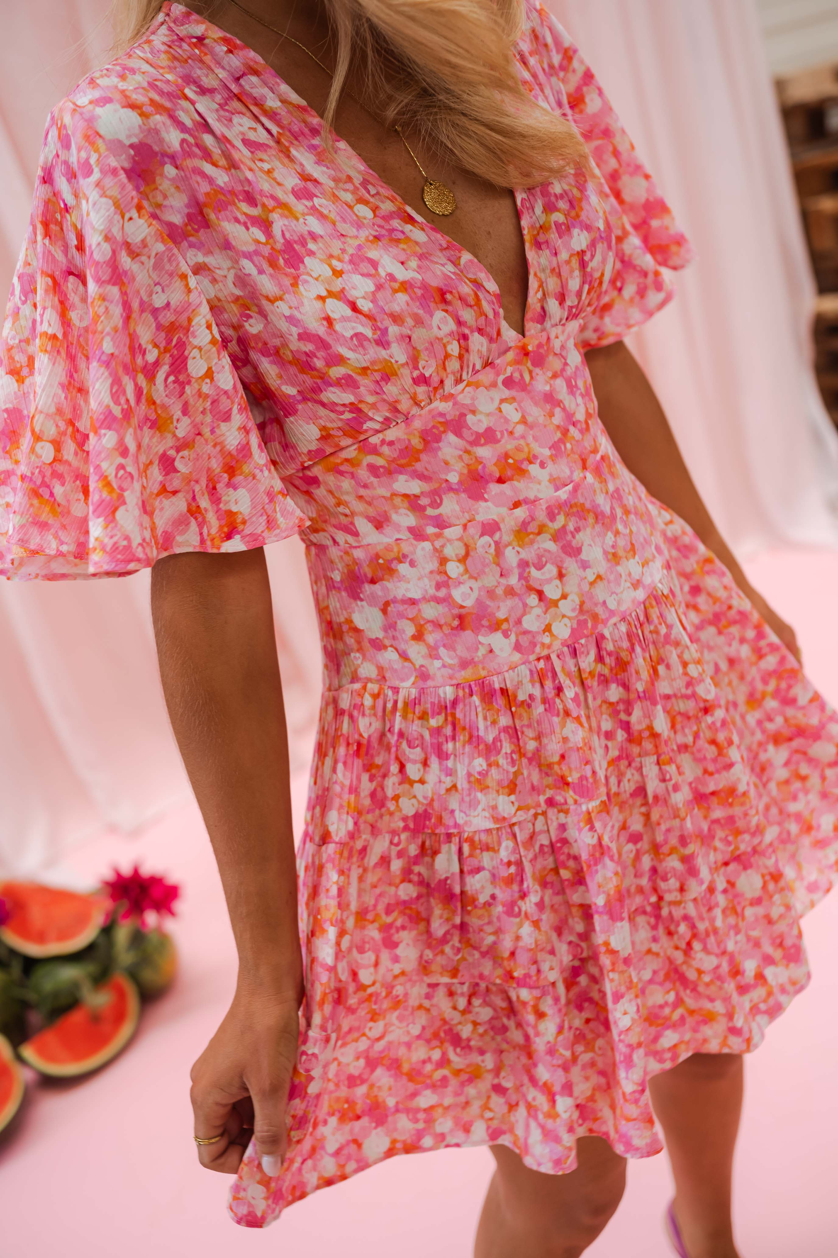 Robe Doly - rose à fleurs - Image 5