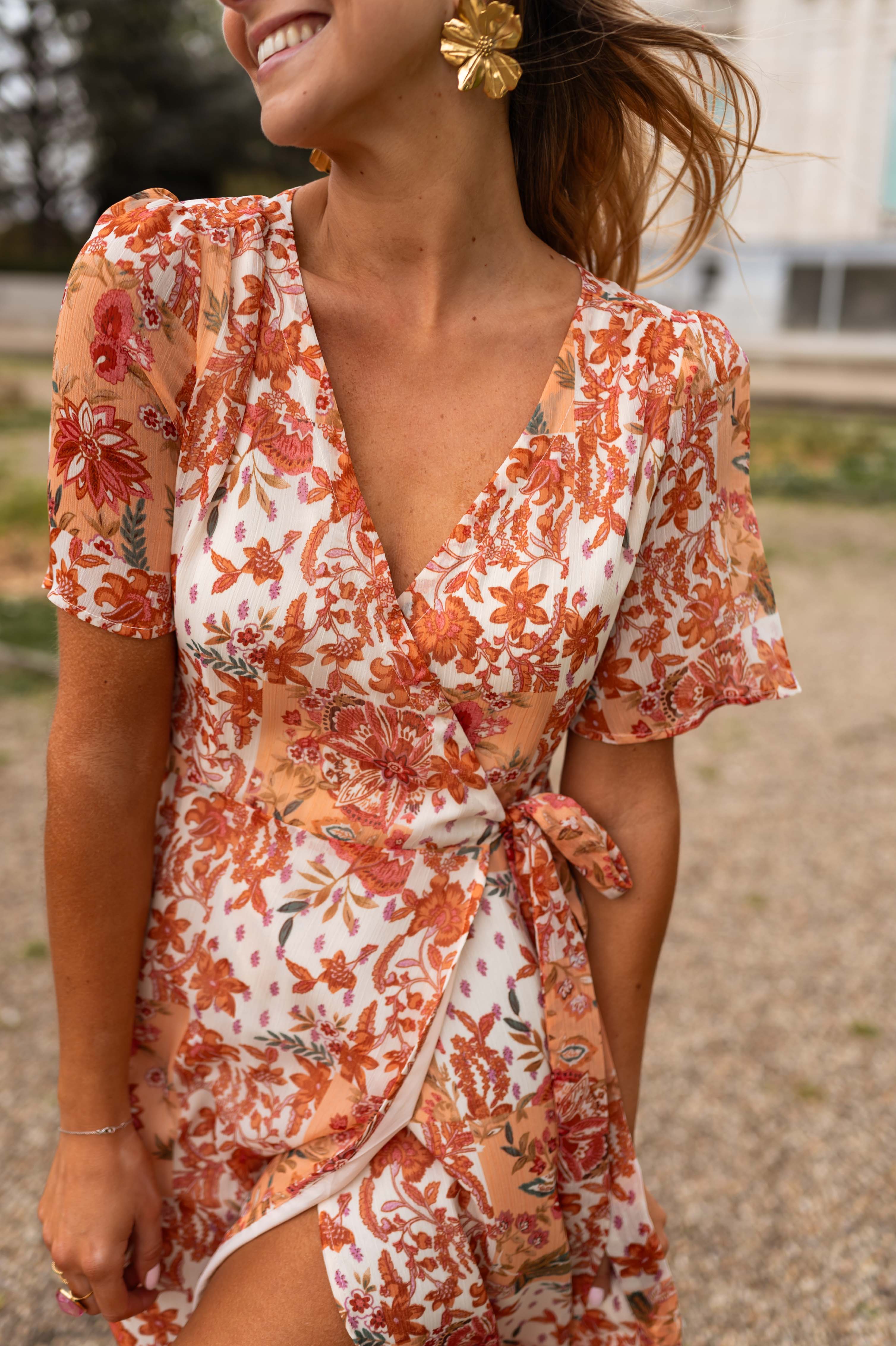 Robe Leidi - orange à fleurs - Image 9