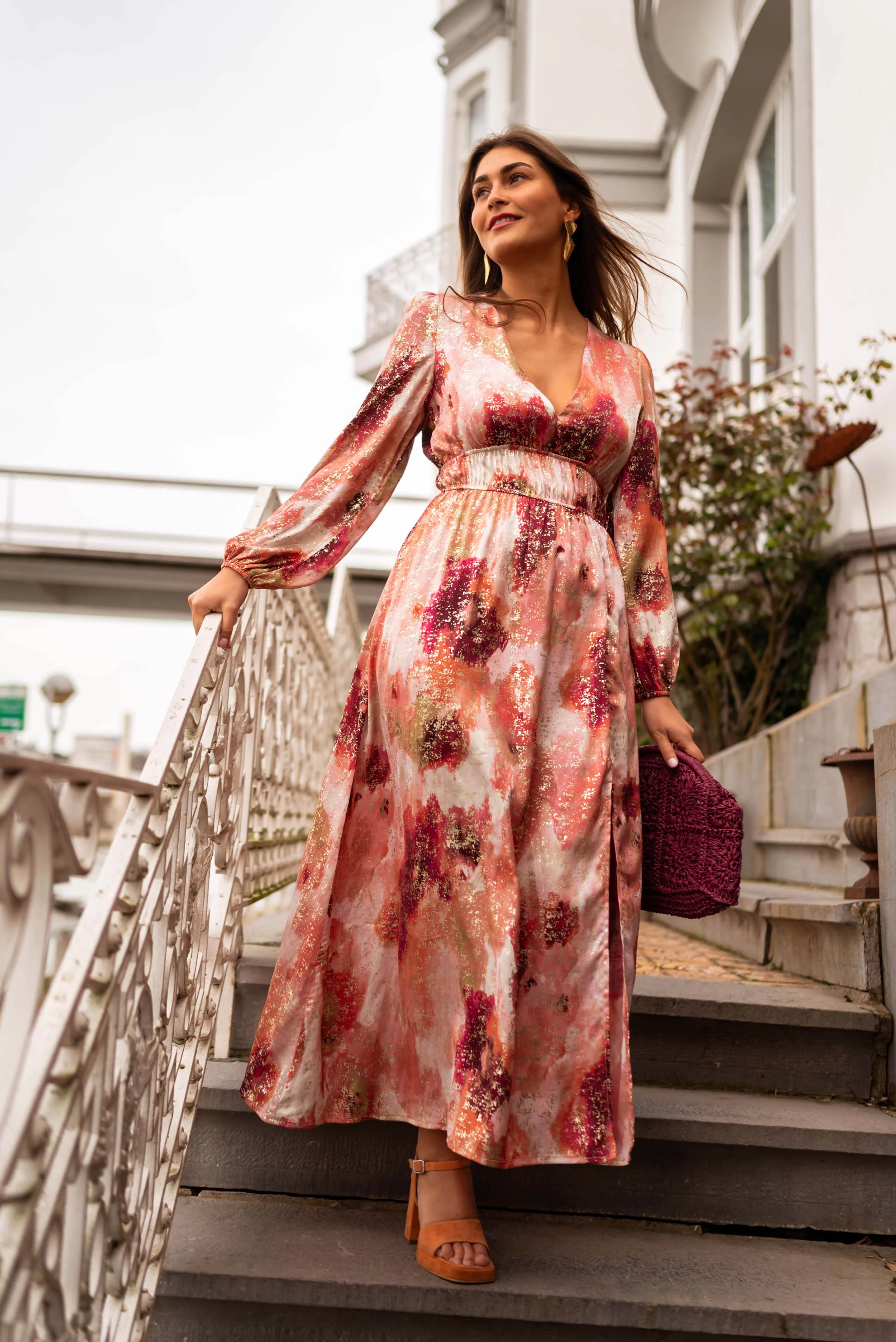 Robe longue Sylva - rose et orange - Image 5