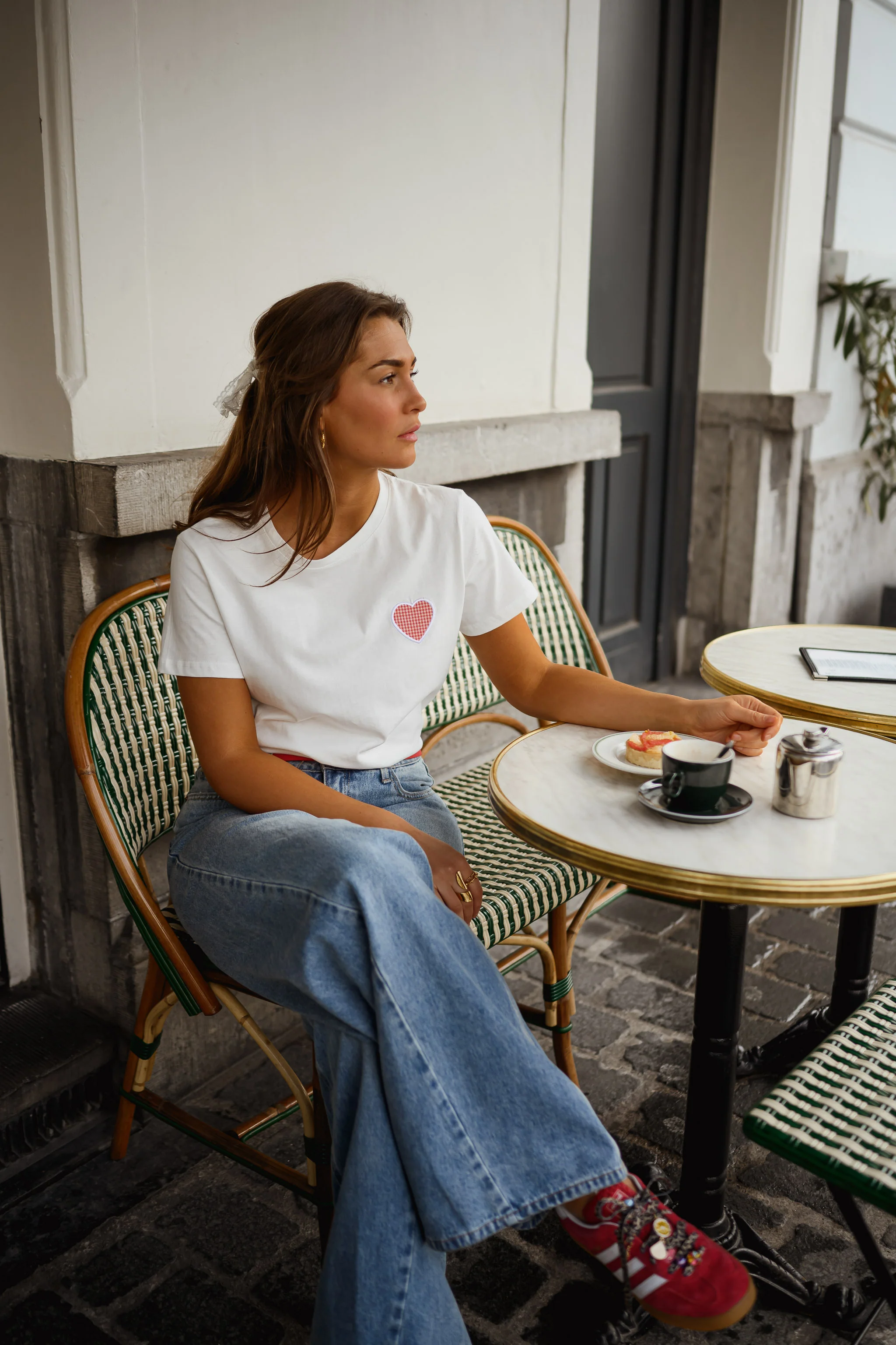T-shirt Aly - blanc à coeur vichy rouge - Image 6
